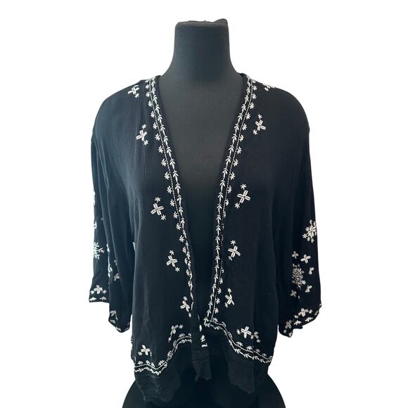 FOREVER 21 | Black Boho Embroidered Lace Kimono Cardigan | Large - Picture 3 of 7